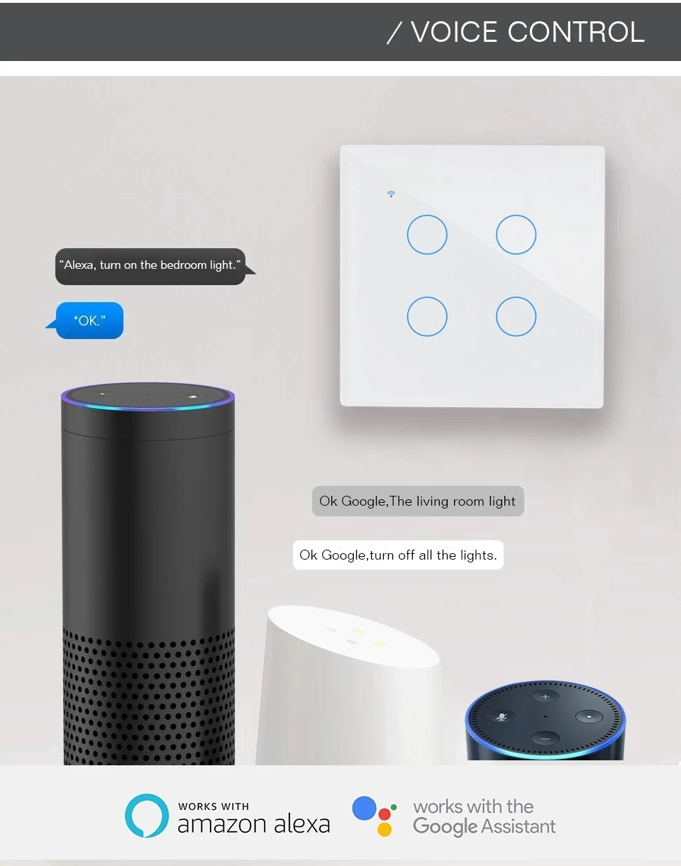 Переключатель света RF433 Wi-Fi управление через приложение работает с Alexa Google Home 2/3 |