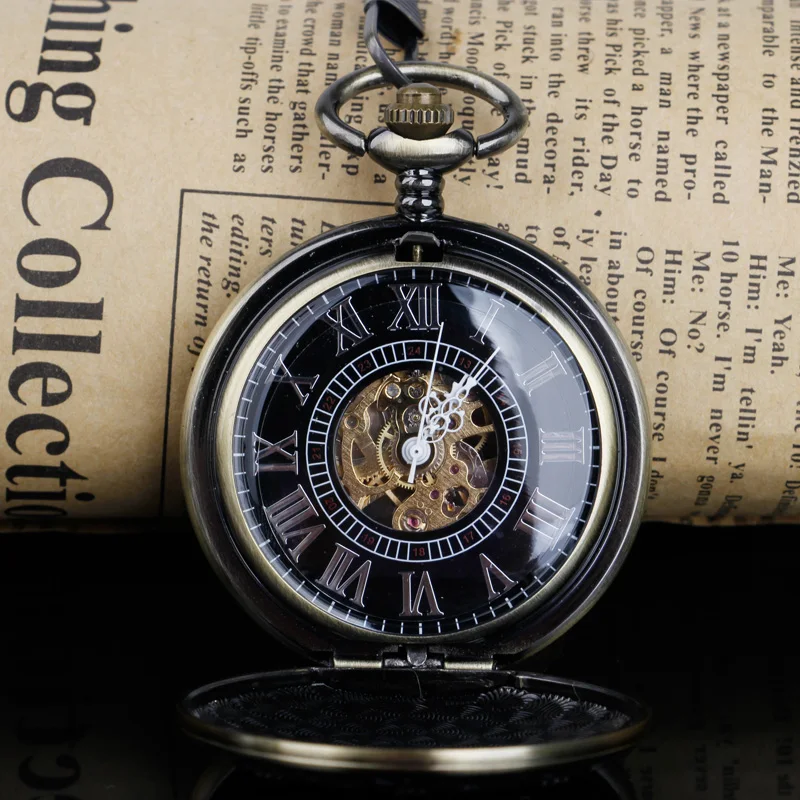 Engraved Exquisite Switzerland Red cross Hollow Hand Wind Mechanical Pocket Watch Men's and Women Bronze Tone for Birthday Gift