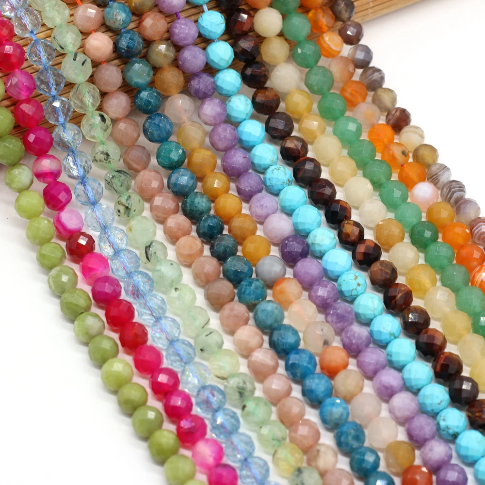 

Natural Stone Loose Beads Faceted Round Crystal Agates Green Aventurine Spacer Stone Charms for Jewelry Making Necklace Bracelet