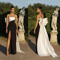 black formal evening dresses straight floor length sexy side split long formal occasion dress back bow prom party gowns 2022