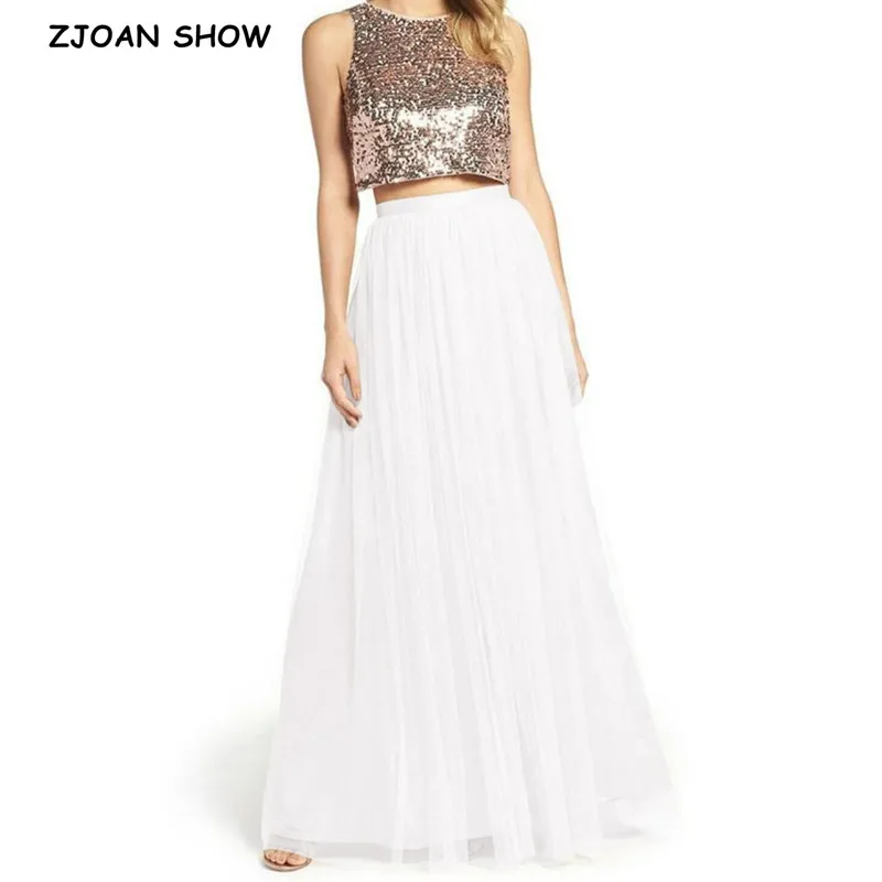 

Elegant Mesh Long Tulle Skirts Maxi Skirt Elastic Band Multi Layers Floor Length Bridesmaid Long Skirt