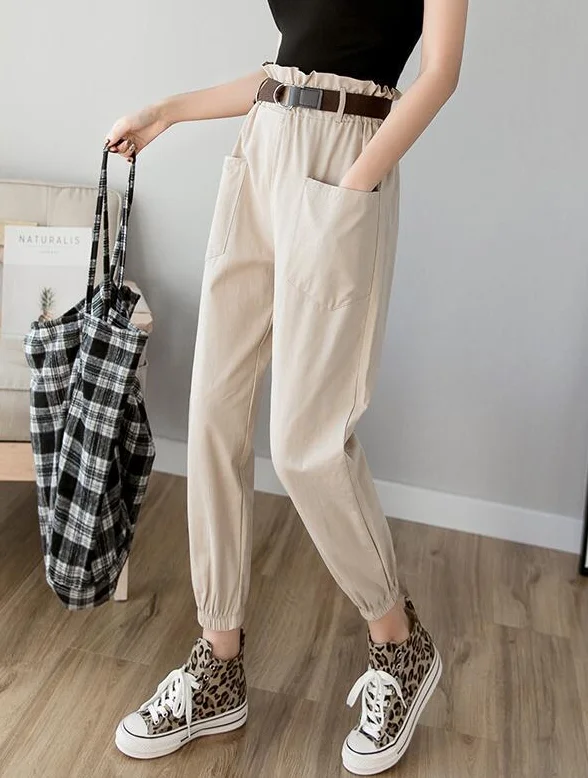 Брюки-карандаш женские однотонные с высокой талией на весну и лето 2020 | Женская