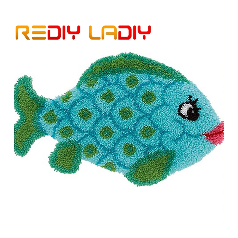 Крюк с защелкой ковер Наборы вяжущие крючком в виде синей рыбы мультфильм