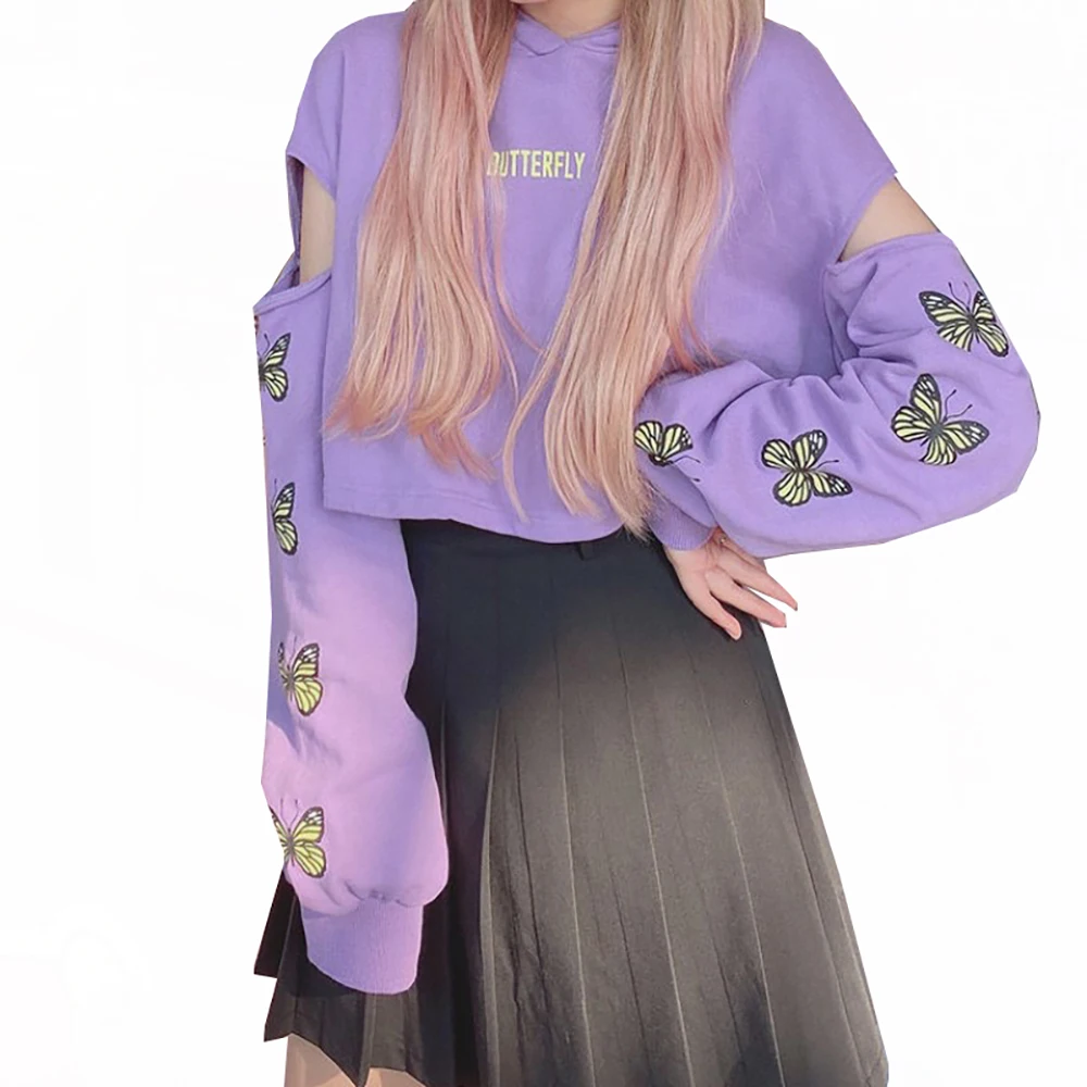 

Spring Autumn New Pullover Hoodies Women Long Sleeved Sweatshirt Female Hoodie Korean Loose Butterfly Print Woman Clothes Tops