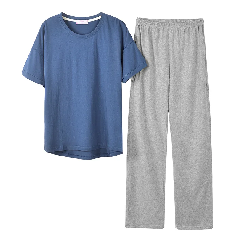 

100% Cotton Loose Women's Two-piece Pajamas Solid Color Short-sleeved Trousers Summer Home Suits Soft and Comfortable Nightwear