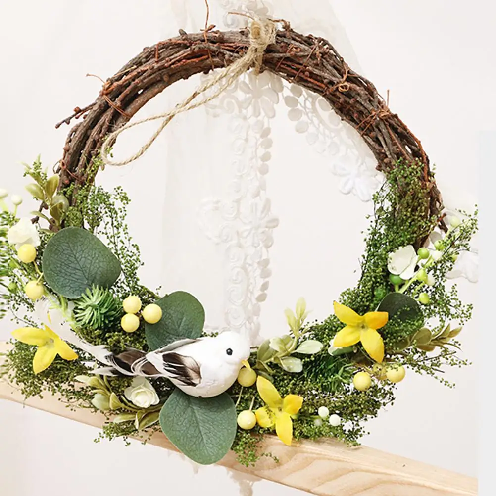 

Bird Wreath Pendant Artificial Easter Bird Wreath Spring Decoration for Front Door Wall Rustic Festival Party Supplies