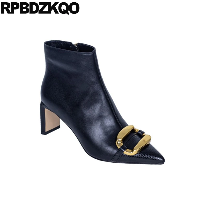 Designer Shoes Women Luxury 2021 Ankle Zip Up Brand Booties Snake High Heel Snakeskin Chunky New Green Pointed Toe Boots Metal | Обувь