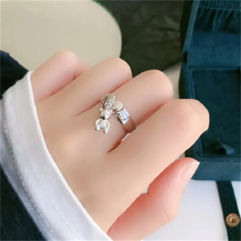 Ins корейский милый мультфильм мини медведь кольцо для женщин Золотой Серебряный
