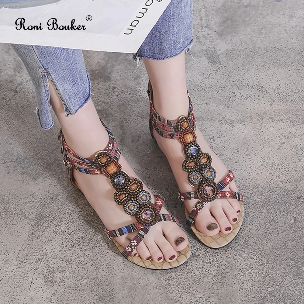 Сандалии Roni Bouker женские с пряжкой пляжная обувь на плоской подошве со стразами