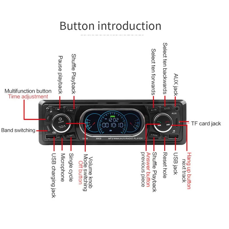 Автомагнитола KEBIDU 12 В FM-радио MP3-плеер Bluetooth 4 0 Поддержка громкой связи USB/TF/3 5 мм |