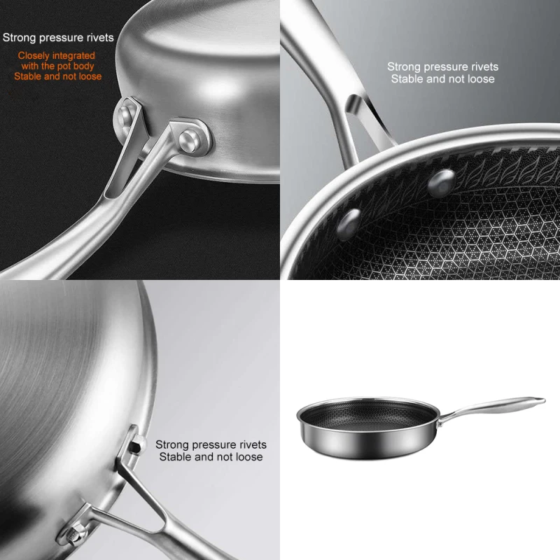 

New Household Non-Stick Pan Honeycomb 304 Stainless Steel Frying Pan Without Oil Smoke Frying Pan Wok Without Phosphorus