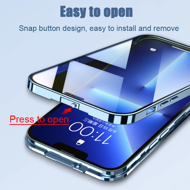 Luxury Double-sided Tempered Glass Aluminum Metal Bumper Case For iPhone 13 Pro Max 13Pro 360 Protective Matte Back Cover Coque