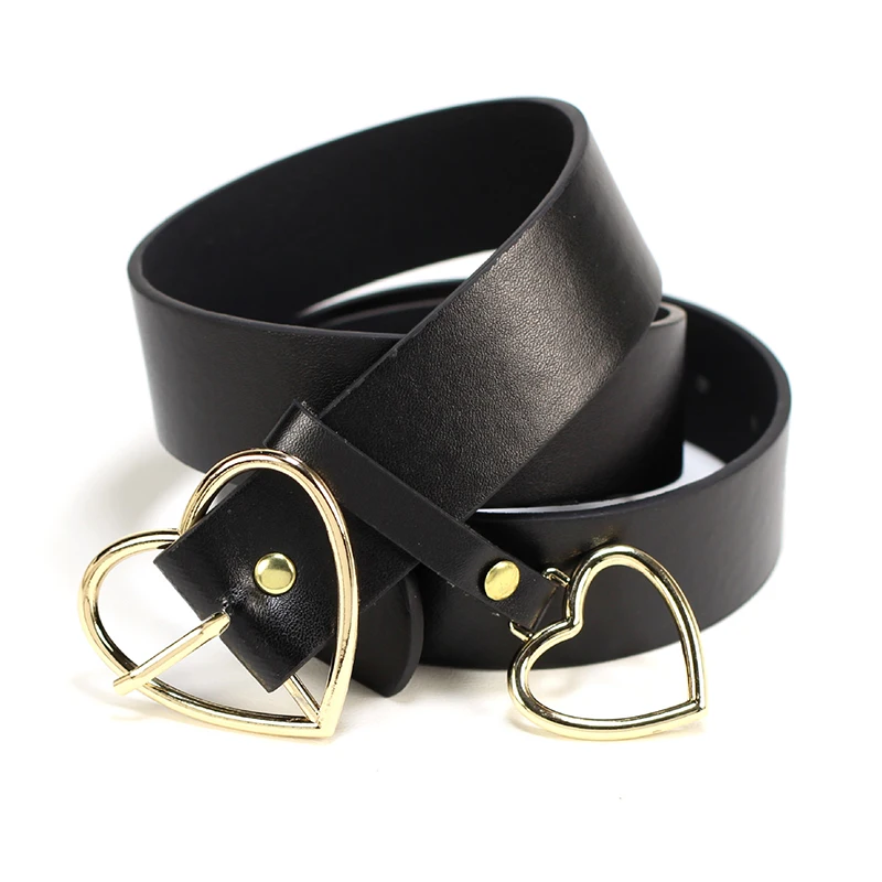 

Women Leather Belt New Sweetheart Buckle with Adjustable Ladies Luxury Brand Cute Heart-shaped Thin Belt Fashion Punk Waistband