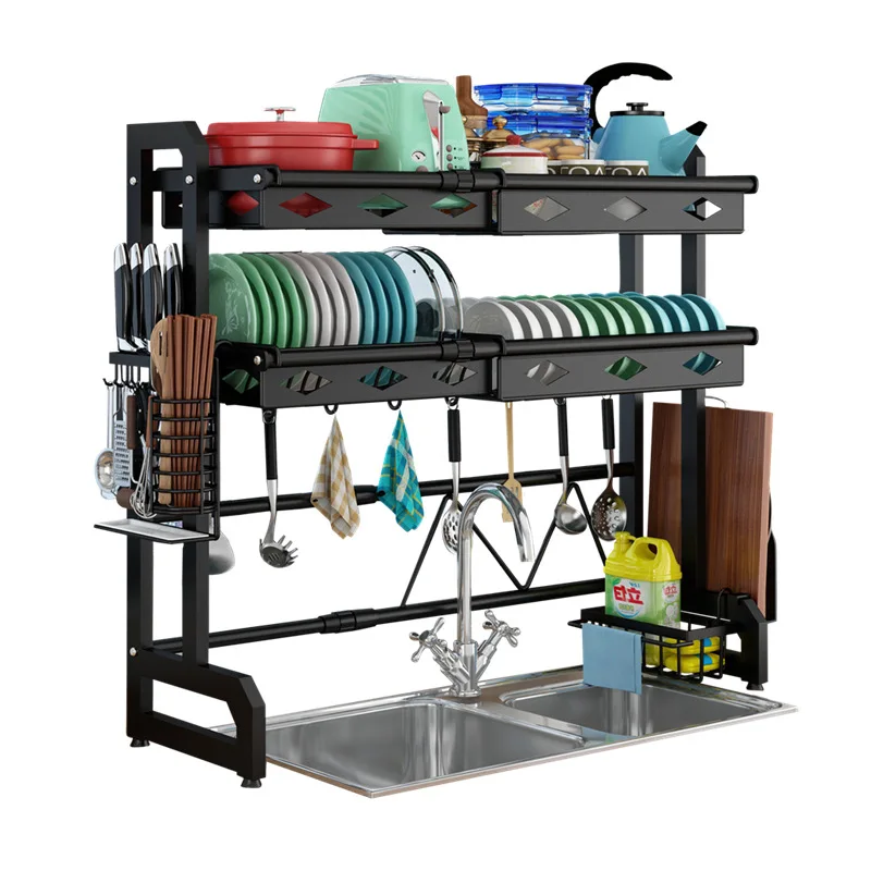 

Kitchen Shelf Organizer Dishes Drying Rack Retractable Length Sink Holder Draining Rack Storage Countertop Utensils Accessories