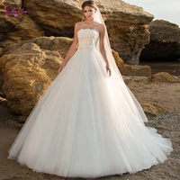 waulizane gorgeous tulle a line wedding dress with court train of strapless bridal dress