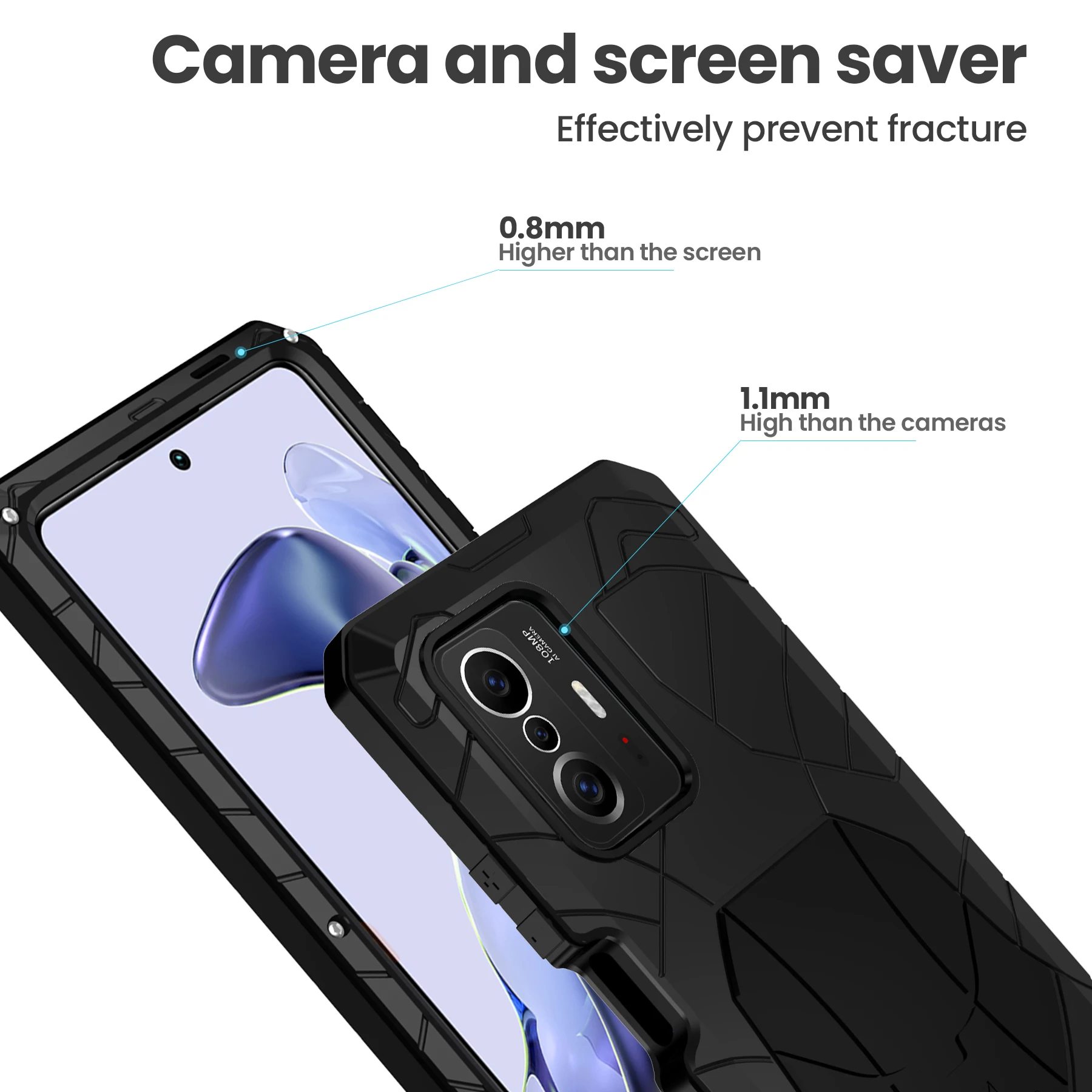 For  Xiaomi 11T Metal Heavy Duty Protection Cover Shockproof Dropproof Dustproof Mi 11T Pro Phone Case with Tempered Glass