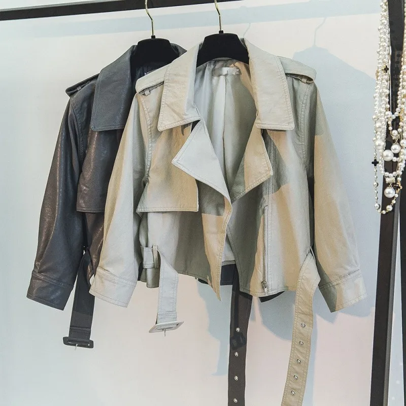 

Casual Long Sleeve Short Pu Leather Jacket Women Spring Autumn New Loose Fit Motorcycle Biker Coat Fashion Street Outerwear
