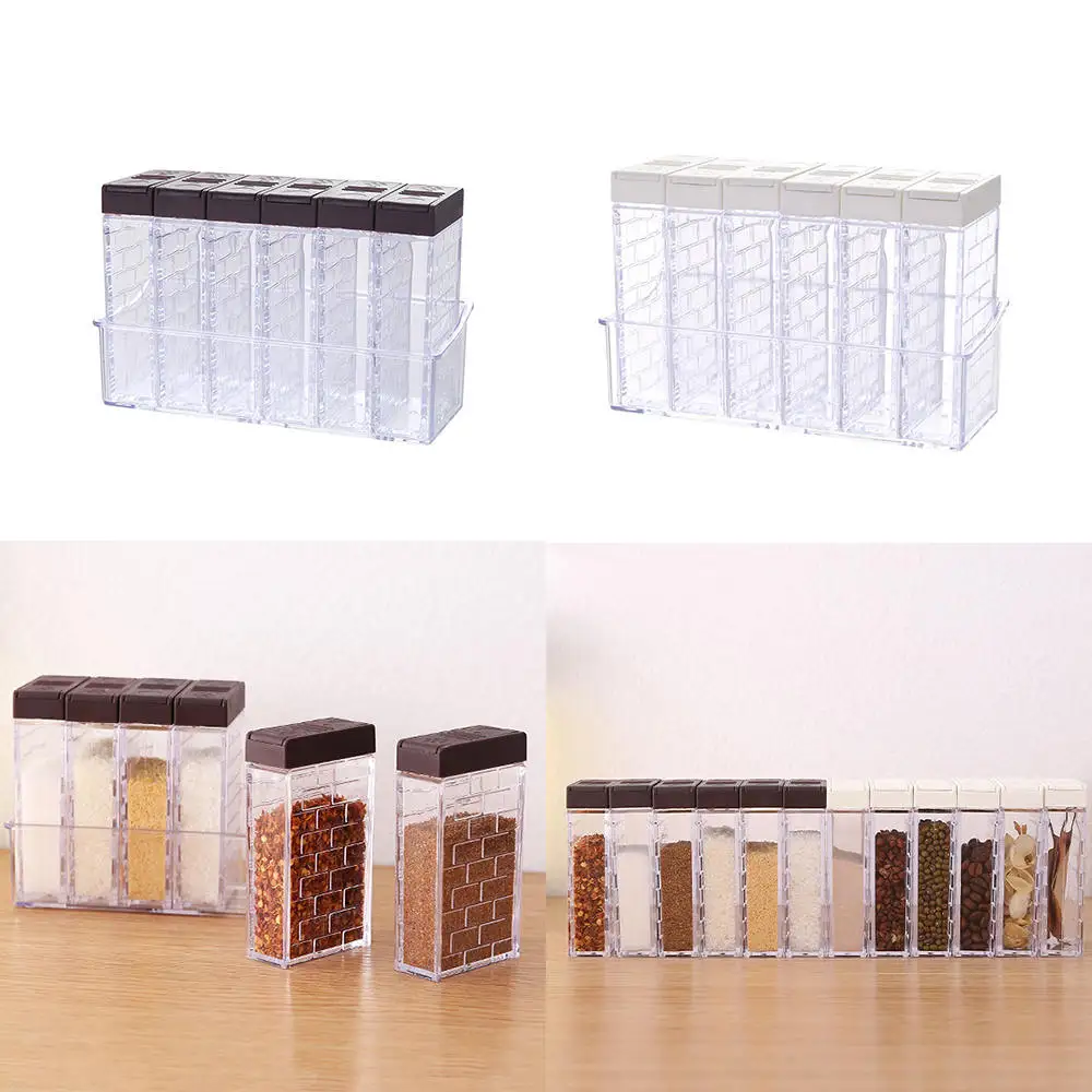 Коробка для приправ с основанием прозрачная 6 ячеек дома сильным уплотнением