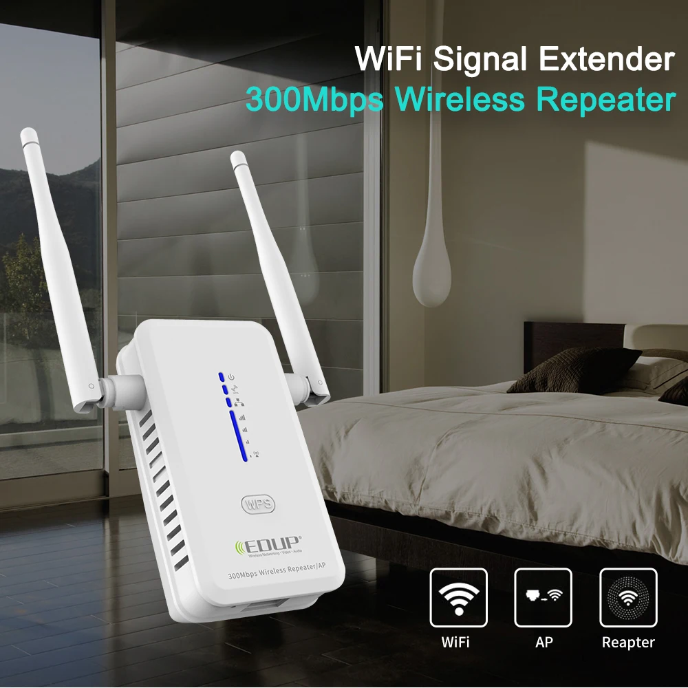 EDUP беспроводной WiFi ретранслятор 300 Мбит/с 802.11N/B/G Wifi расширитель диапазона 2 * 2dbi
