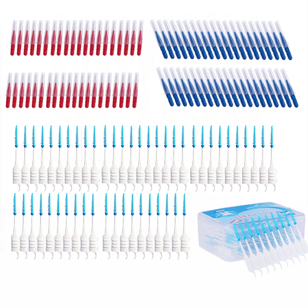 

250pcs Interdental Brushes Teeth Floss Pick Care Brushes Interdental Cleaners (50pcs Interdental Brushes + 200pcs Silicon