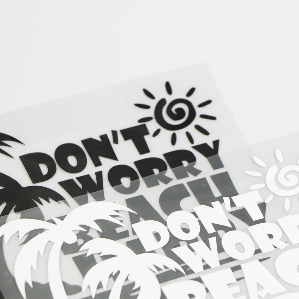 

YJZT 15.3X11.4CM DON'T WORRY BEACH HAPPY Vinyl Car Stickers Decal Cartoon Pattern Black/Silver 4C-0143