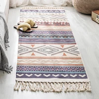 bohemian simple tassel cotton linen area rug carpet for living room bedroom bedside floor mat retro geometric long carpets rugs