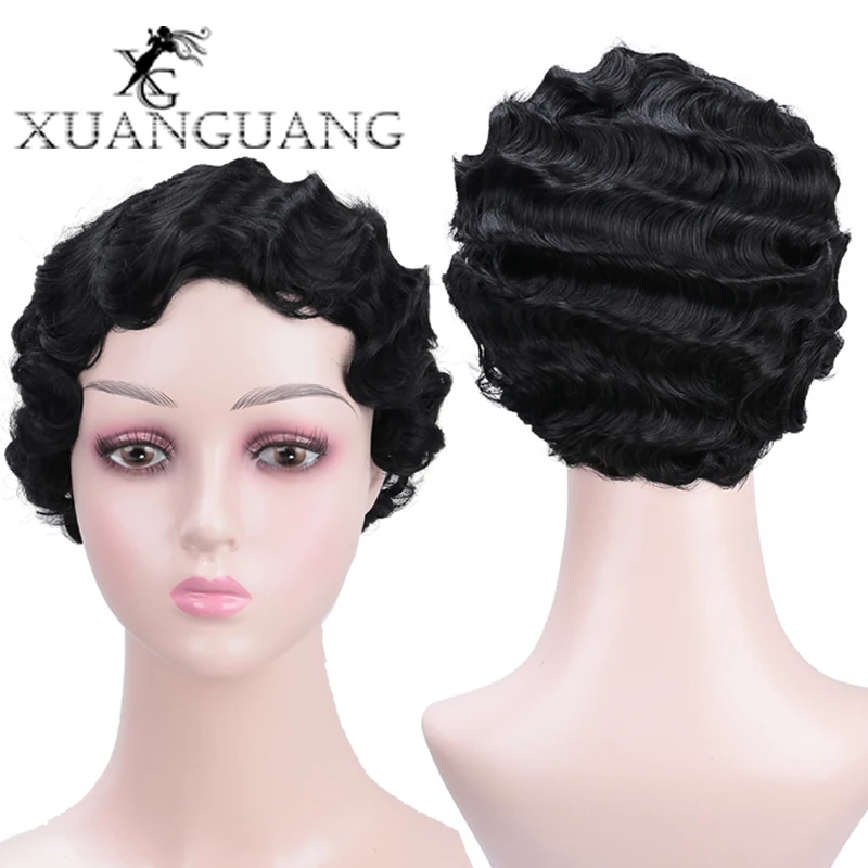 XG короткие кудрявые парики для афро американских женщин коричневый черный палец