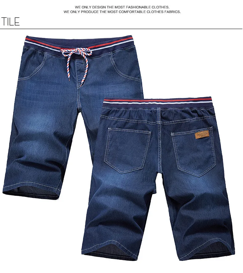 

2019 Summer Hot Sell New Denim Shorts Men Loose Straight Stretch Elastic Waist Casual Short Jeans Male Plus Size 40 42 44 46 48