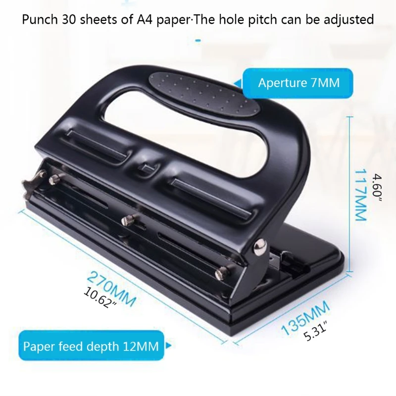 Office Round 3-hole Puncher with Positioning Scale Chip Tray Aperture 7mm