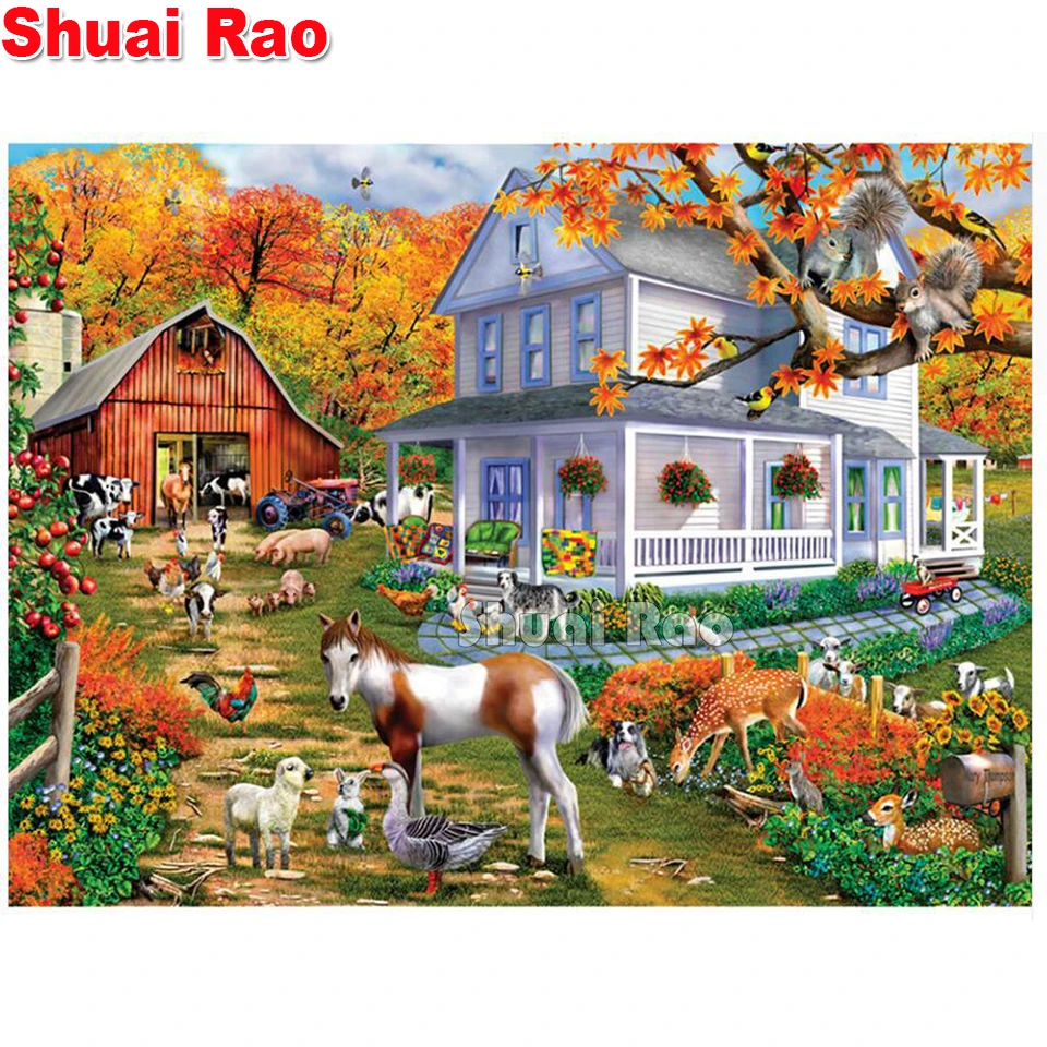 Ферма дом животные корова поросенок лошадь алмазная живопись 5d вышивка