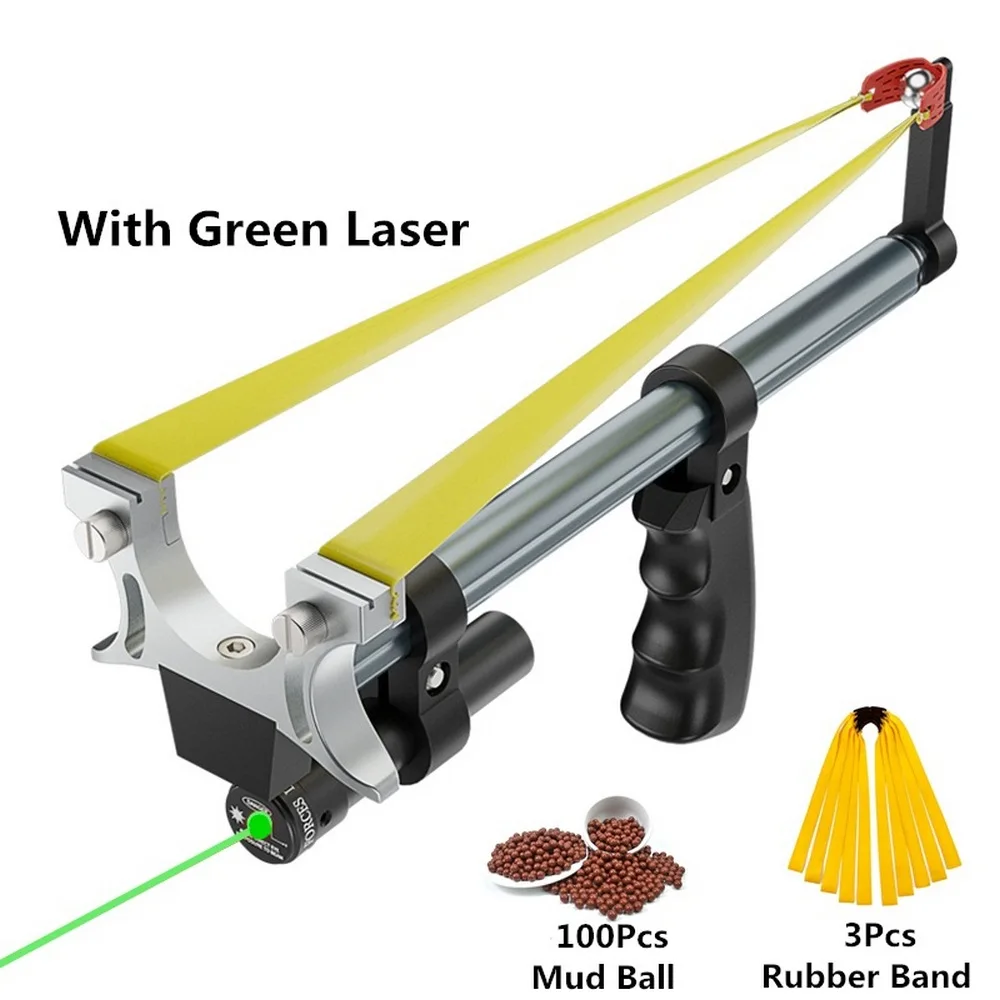 Rod High Precision Telescopic High Power Red/Green Laser Flat Rubber Band Stainless Steel Outdoor Hunting Catapult Slingshot