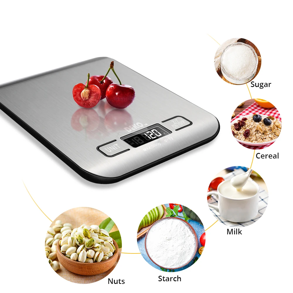 

DEKO Portable Electronic Digital Kitchen Scale With Timer High Precision LED Display Household Weight Balance Measuring Tools