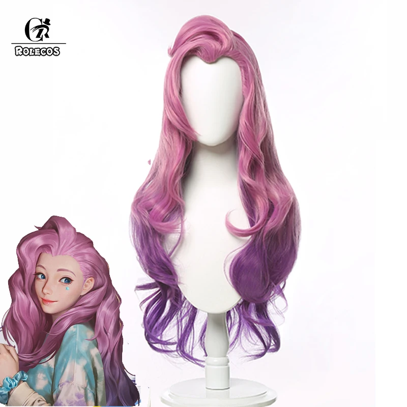 Купи ROLECOS Game LOL Seraphine Cosplay Wigs LOL KDA Cosplay Seraphine Pink Purple Gradient Heat Resistant Synthetic Hairs за 1,491 рублей в магазине AliExpress