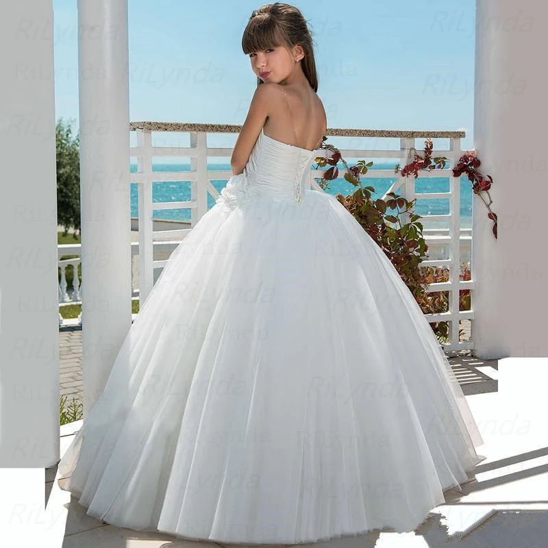 

Vintage White Flower Girl Dress Lace Princess Birthday Wedding Party Girl Dresses Cute Kid Communion Gown