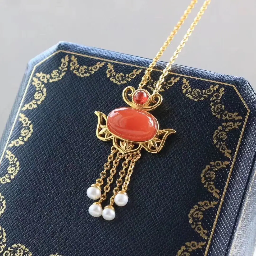 

Новые позолоченные серьги из натурального белого халцедона с серебряной вставкой, элегантные женские Брендовые украшения в китайском ретр...