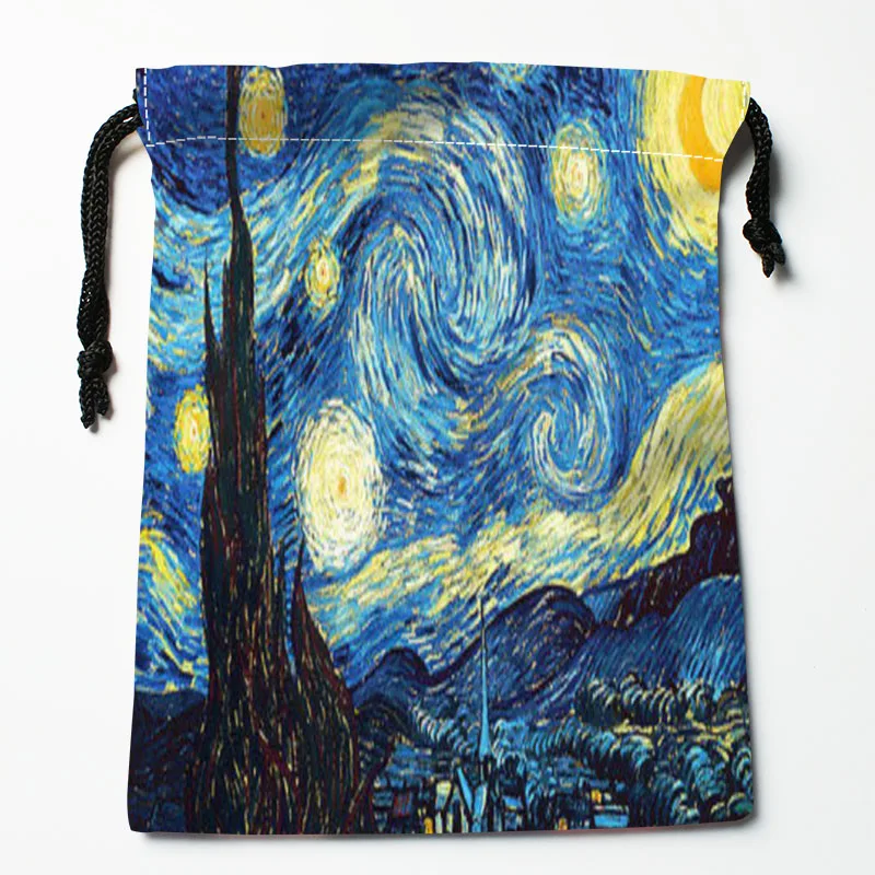 

Custom The Starry Night Vincent van Gogh Drawstring Bag Small Travel Women Small Cloth Bag Christmas Gift pouch 18*22cm W-0616