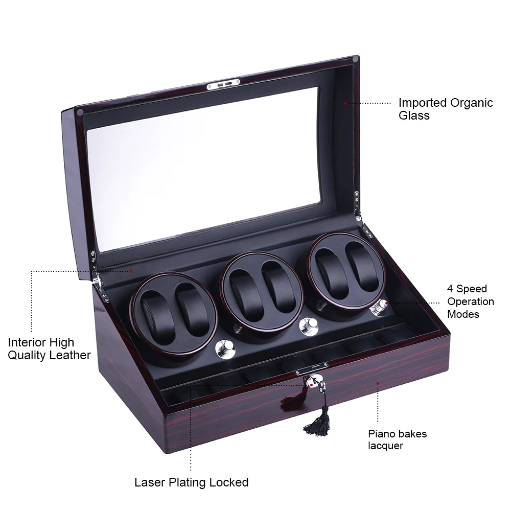 Watch Winder for 6 Automatic Watches with 7 Extra Storages |
