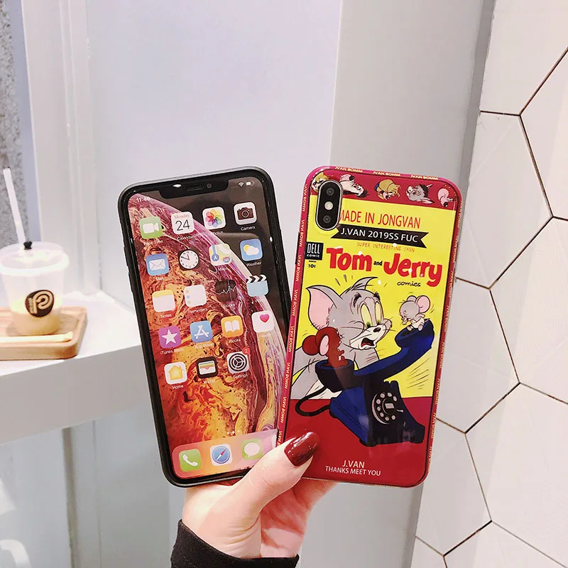 Cute Cartoon phone Cat mouse For iphone Xs MAX XR X case silicone Glossy 6 6s 7 8 plus tpu Case |