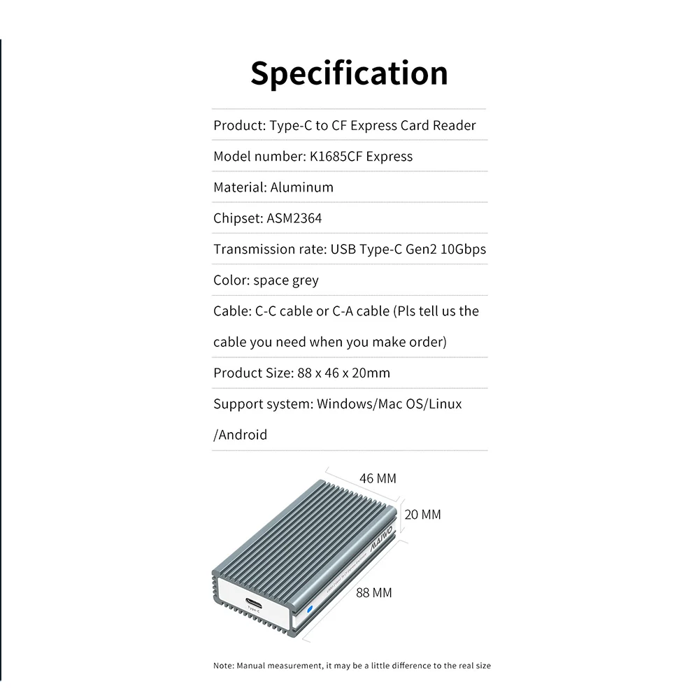 K1685CF CE Экспресс-кард-ридер высокое Скорость 10 Гбит/с Тип-C Compact Flash карта памяти