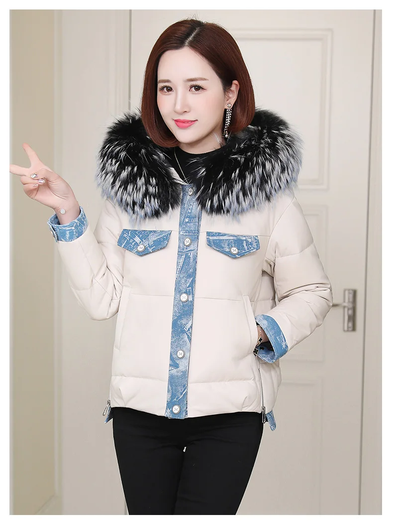 Женский пуховик с капюшоном куртка из натуральной овечьей кожи воротником меха