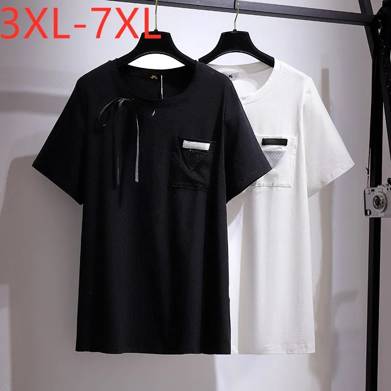 

Женская свободная футболка с бантом и карманами, из хлопка, размеры 3XL, 4XL, 5XL, 6XL, 7XL