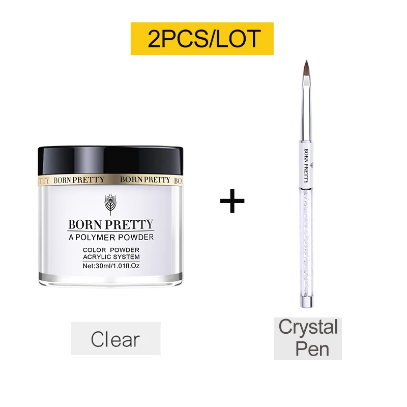 30ml Clear Set 2 BORN PRETTY 30 мл акриловый порошок Резьба ногтей полимерный наконечник расширение французский розовый, белый, прозрачный самоклеющиеся стразы порошок для ногтей - Цвет: 30ml Clear Set 2
