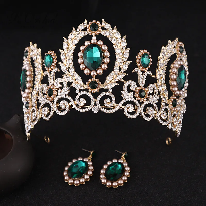

PEORCHID Green Bride Tiara Wedding Crown Jewelry Queen Birthday Princess Crown Women Hair Accessories 2021 Bridal Headwear