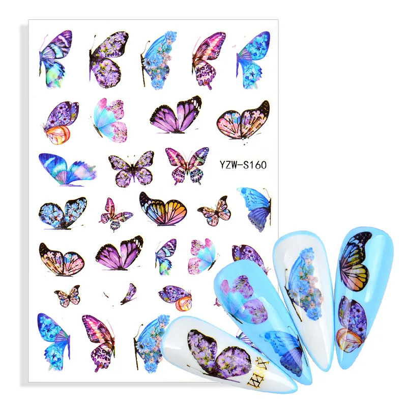 

1 Sheet Butterflies Nails Art Manicure Stickers Blue Black Decals Spring Theme Flowers Lavender Nail Decoration Manicure
