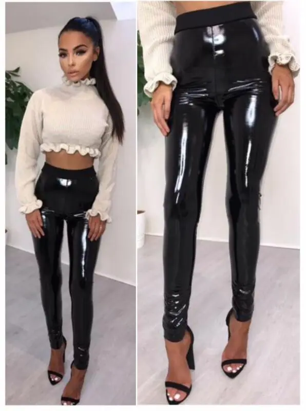 

2020 Women Gothic Leggings Wet Look PU Leather Leggings Sexy Slim Thin Long Pants Ladies Skinny Leggings Stretchy Plus Size