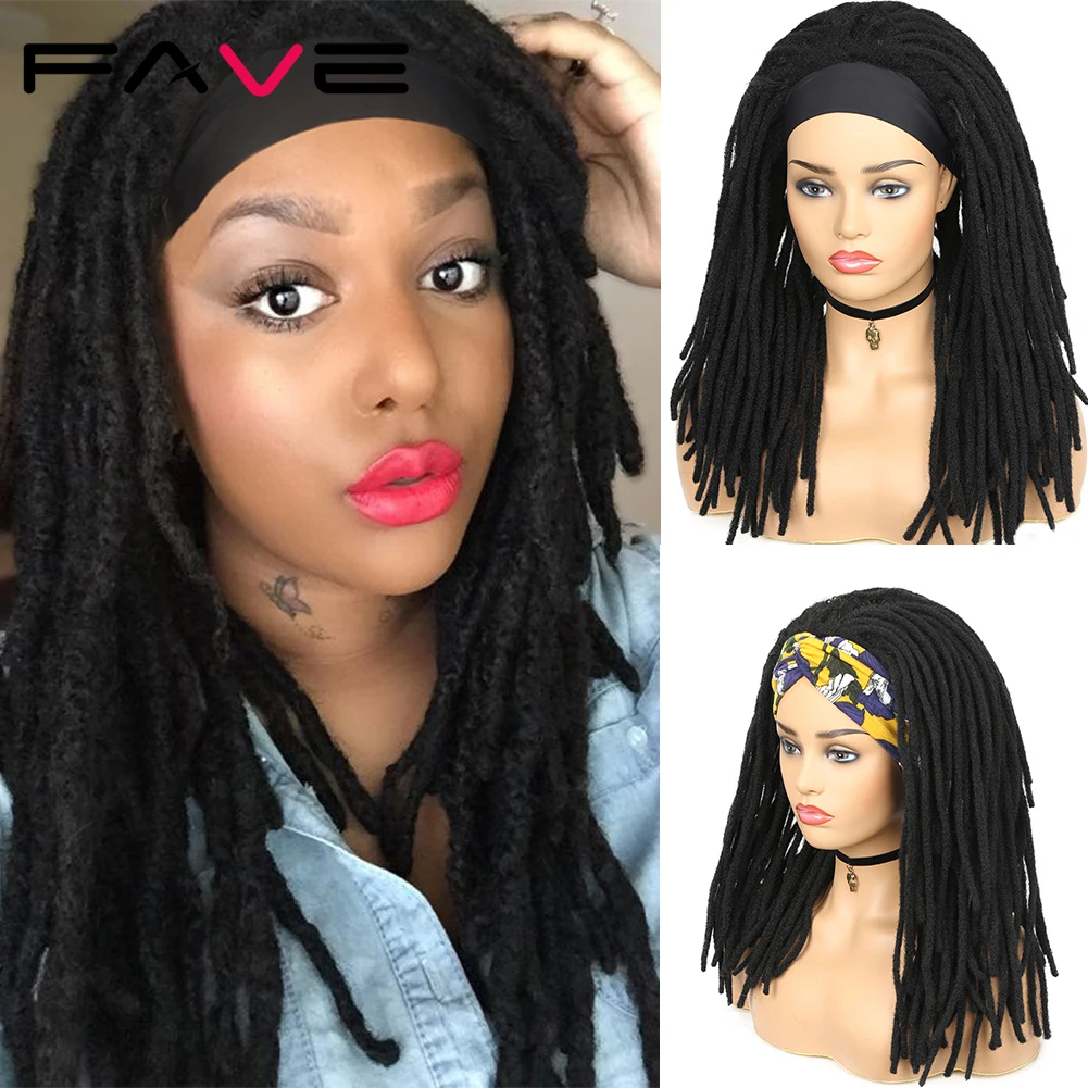 

Fave Long Headband Wigs Faux Locs Crochet Twist Braids Dreadlock Glueless Synthetic Wig For Black Women and Men African Americ