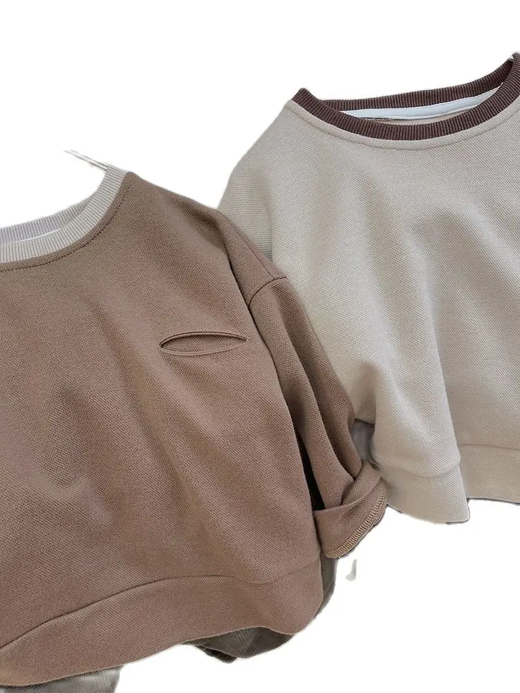 

Футболки для мальчиков и девочек VIDMID, детская однотонная толстовка с круглым вырезом, Топ с длинным рукавом, детские футболки P5666