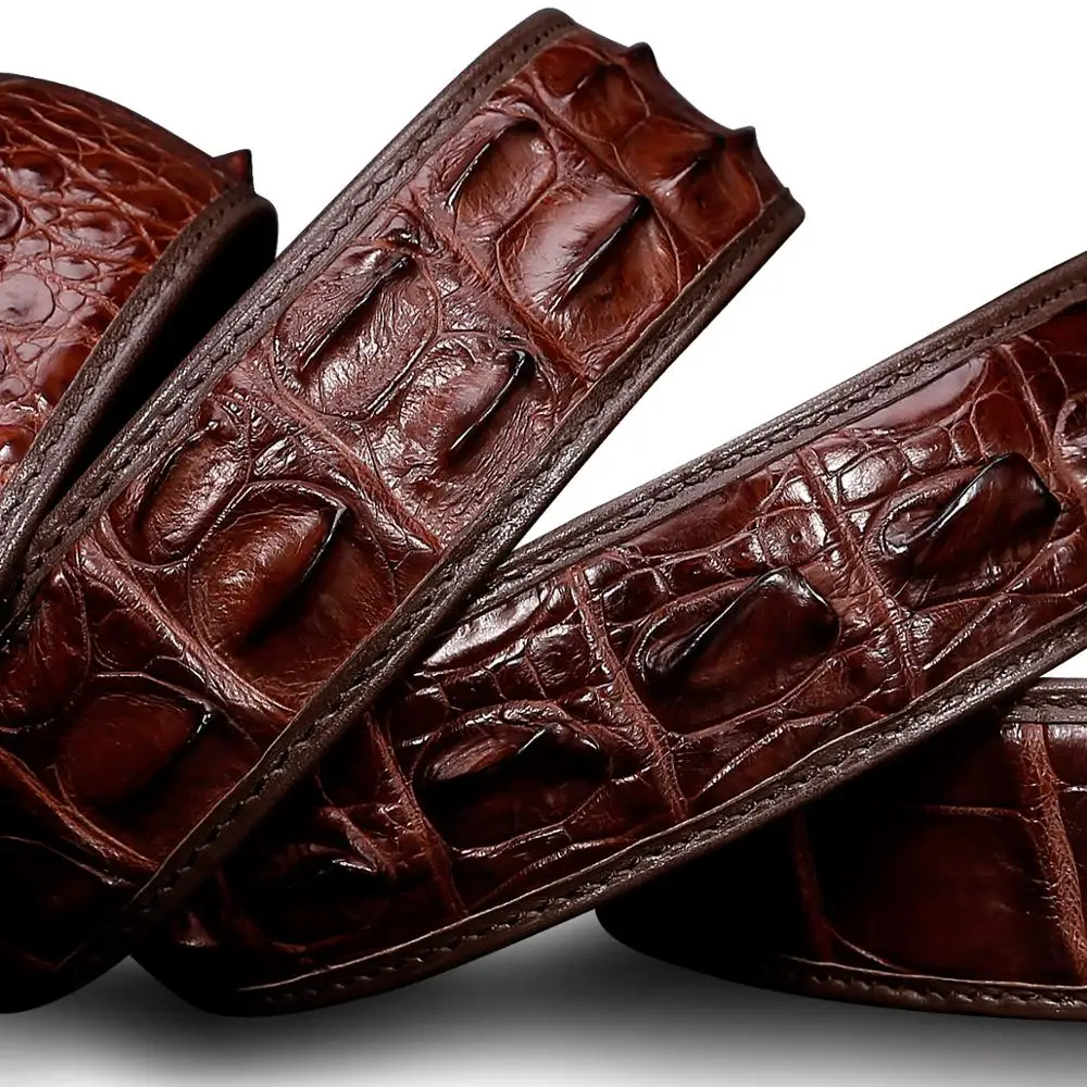 Мужской ремень из натуральной кожи аллигатора дизайнерский с гладкой пряжкой