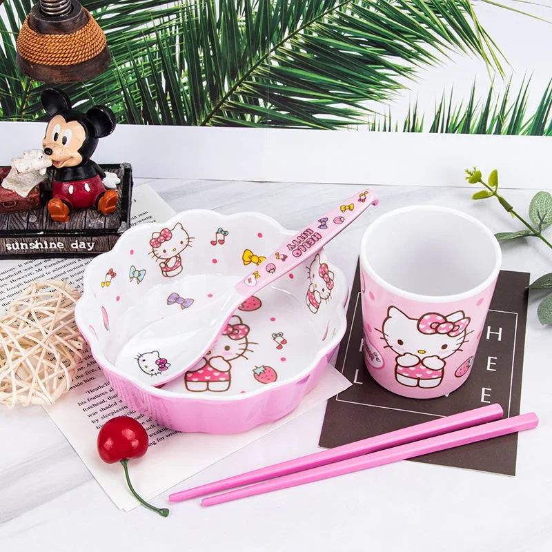 

Набор детских мисок, столовая посуда, набор из четырех предметов, красная мультяшная детская Чаша для дома