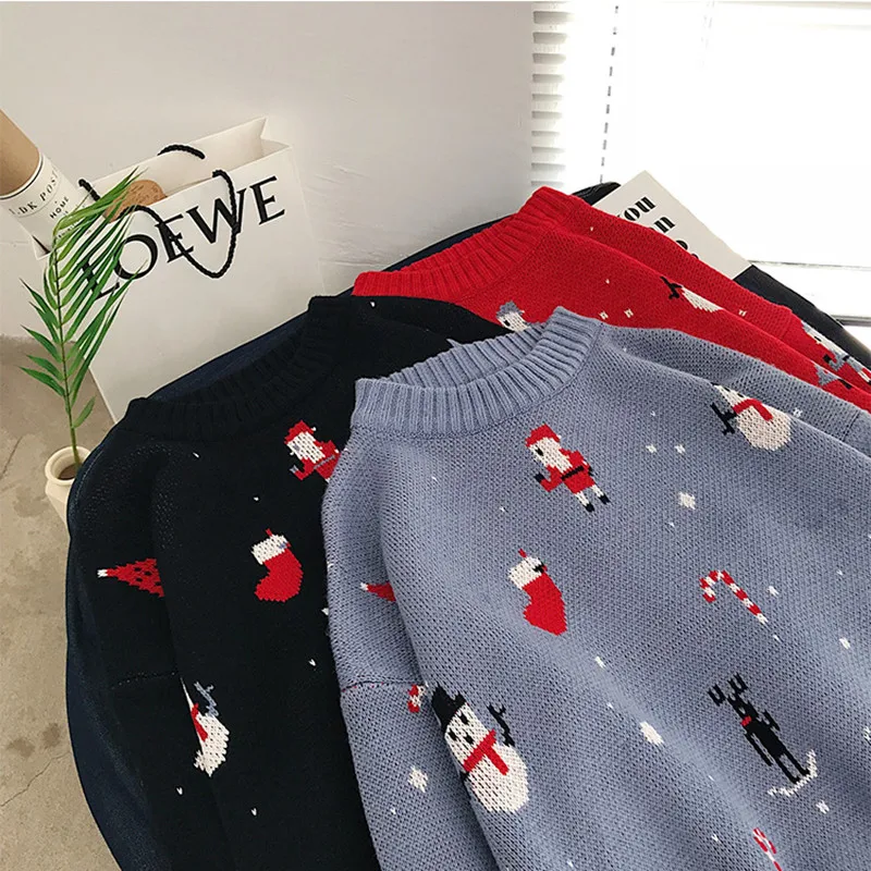 Рождественский красный свитер 2020 Женский хлопковый пуловер в Корейском стиле